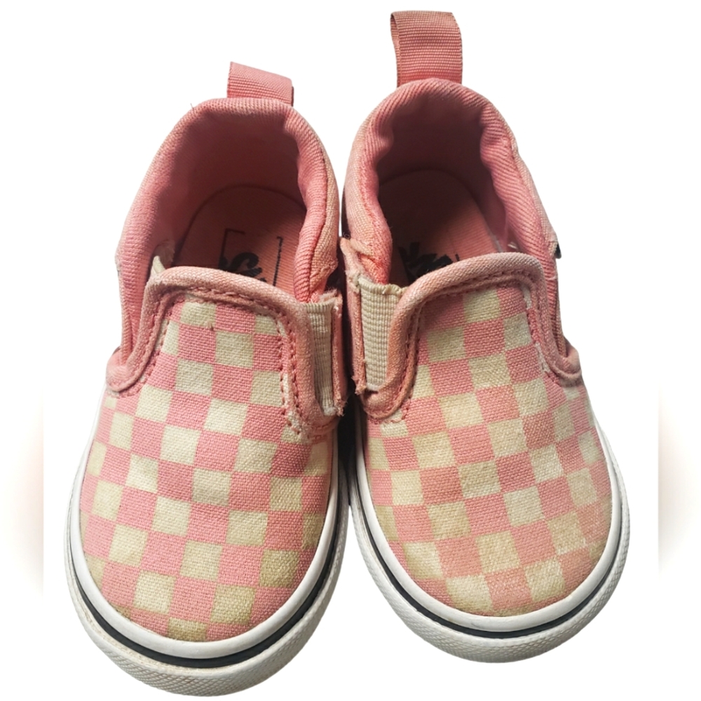 Toddler vans pink and white checkered with Velcro size four (4)